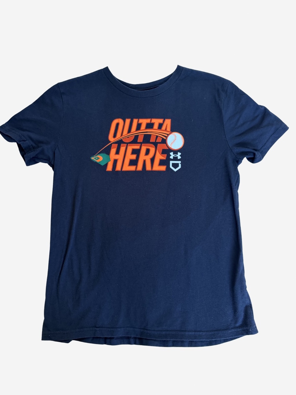 Under Armour Navy Tee with Orange 'OUTTA HERE' Graphic